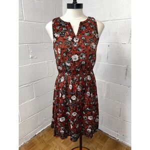 Market & Spruce Knee Length Red Floral Dress Size XS Embroidered Hem E2‎